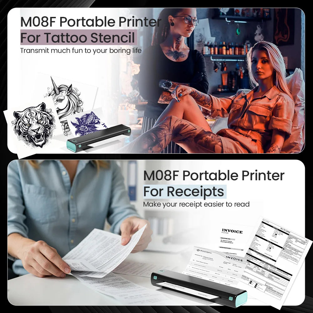 M08F Wireless Tattoo Transfer Stencil Printer Tattoo Transfer Thermal Printer Machine Compatible with Smartphone & PC