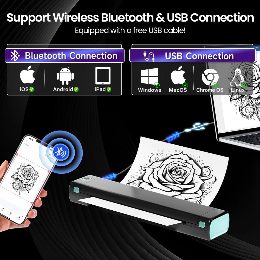 M08F Wireless Tattoo Transfer Stencil Printer Tattoo Transfer Thermal Printer Machine Compatible with Smartphone & PC
